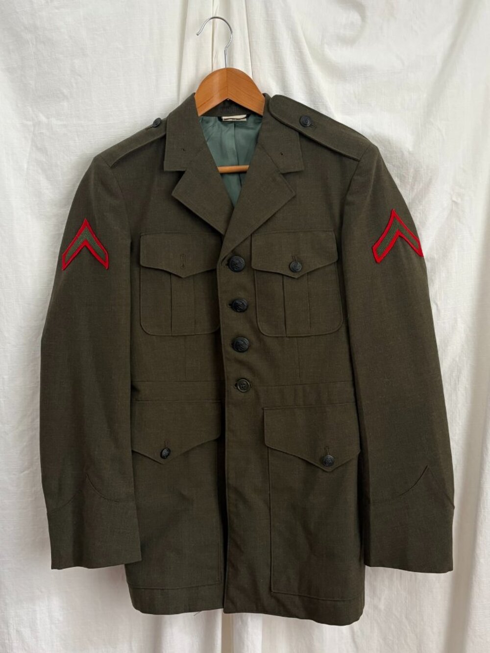 USMC Vtg 70s 80s Military Green Jacket Service Alpha Uniform Coat 36 S